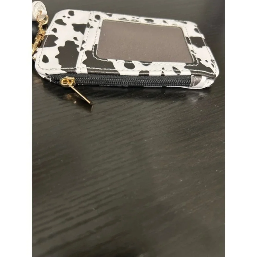 Cow Print Beaded Keychain Card Holder Wallet Bracelet Wristlet Women